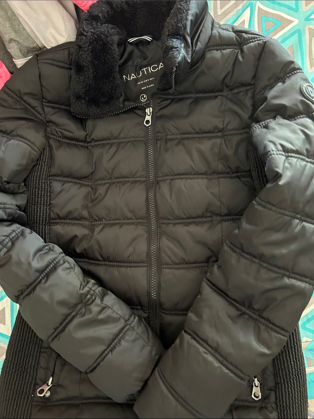 Nautica Kids Black Quilted Puffer with Faux-Fur Collar